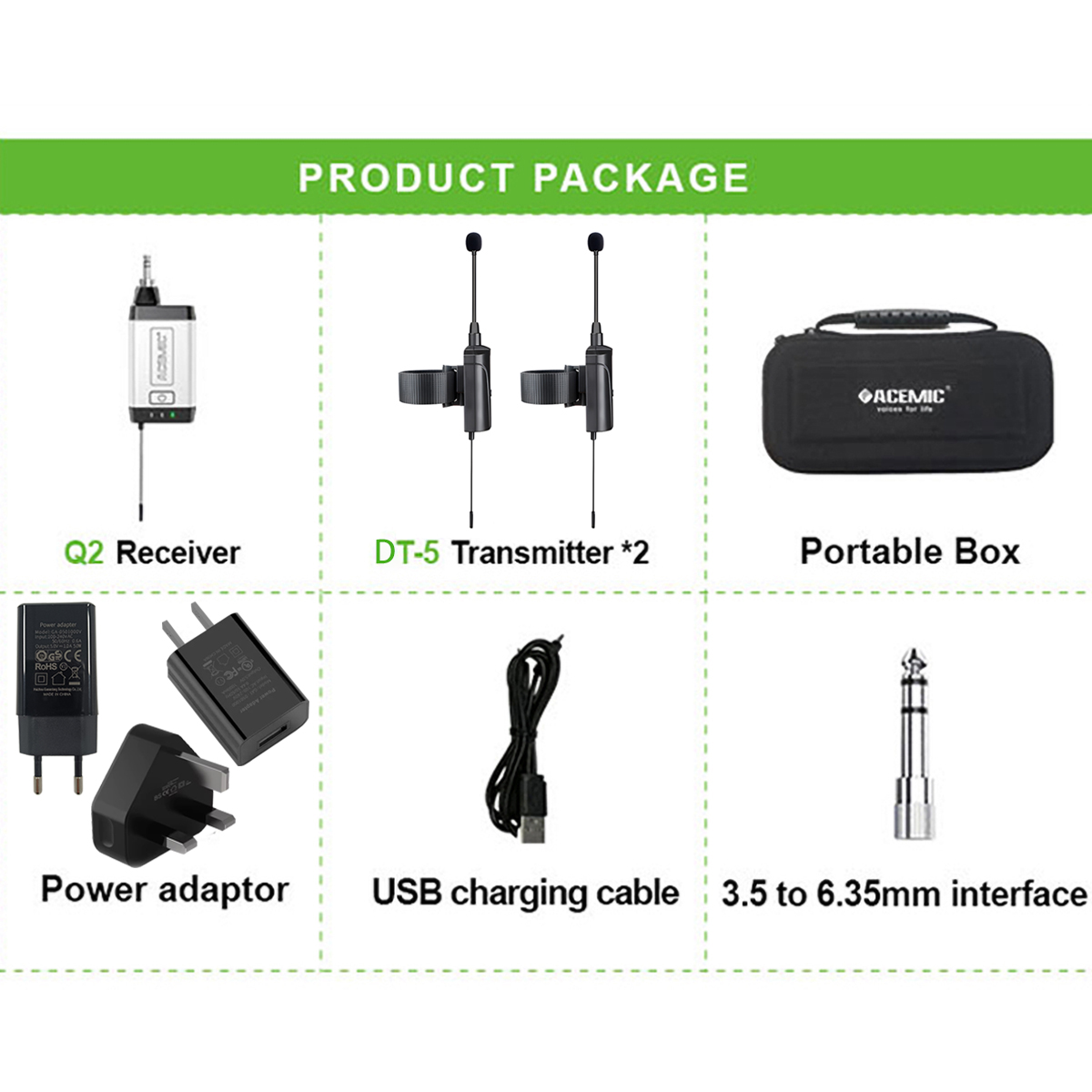Q2/DT-5 Wireless Flute Microphone Dual Channel