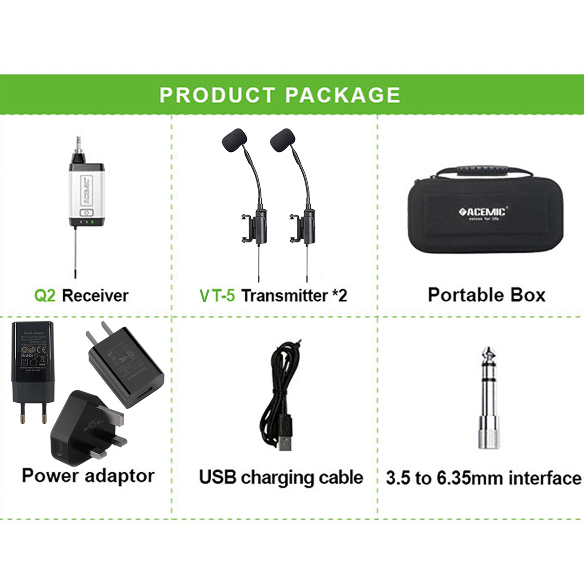 Q2/VT-5 Wireless Violin Microphone Dual Channel